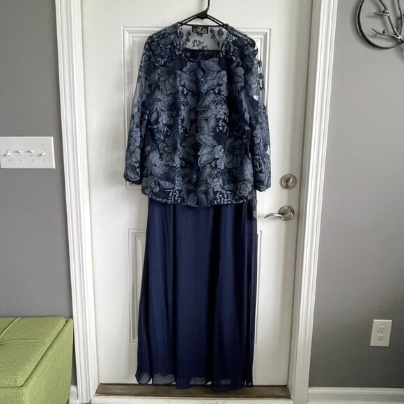 Alex Evenings Floral Embroidered Maxi 2 Piece Evening Dress Gown in Navy NWT - Picture 15 of 15